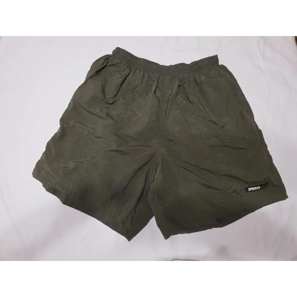 Vintage 90s Speedo Nylon Swim Trunks Shorts Dark Olive Green Size L